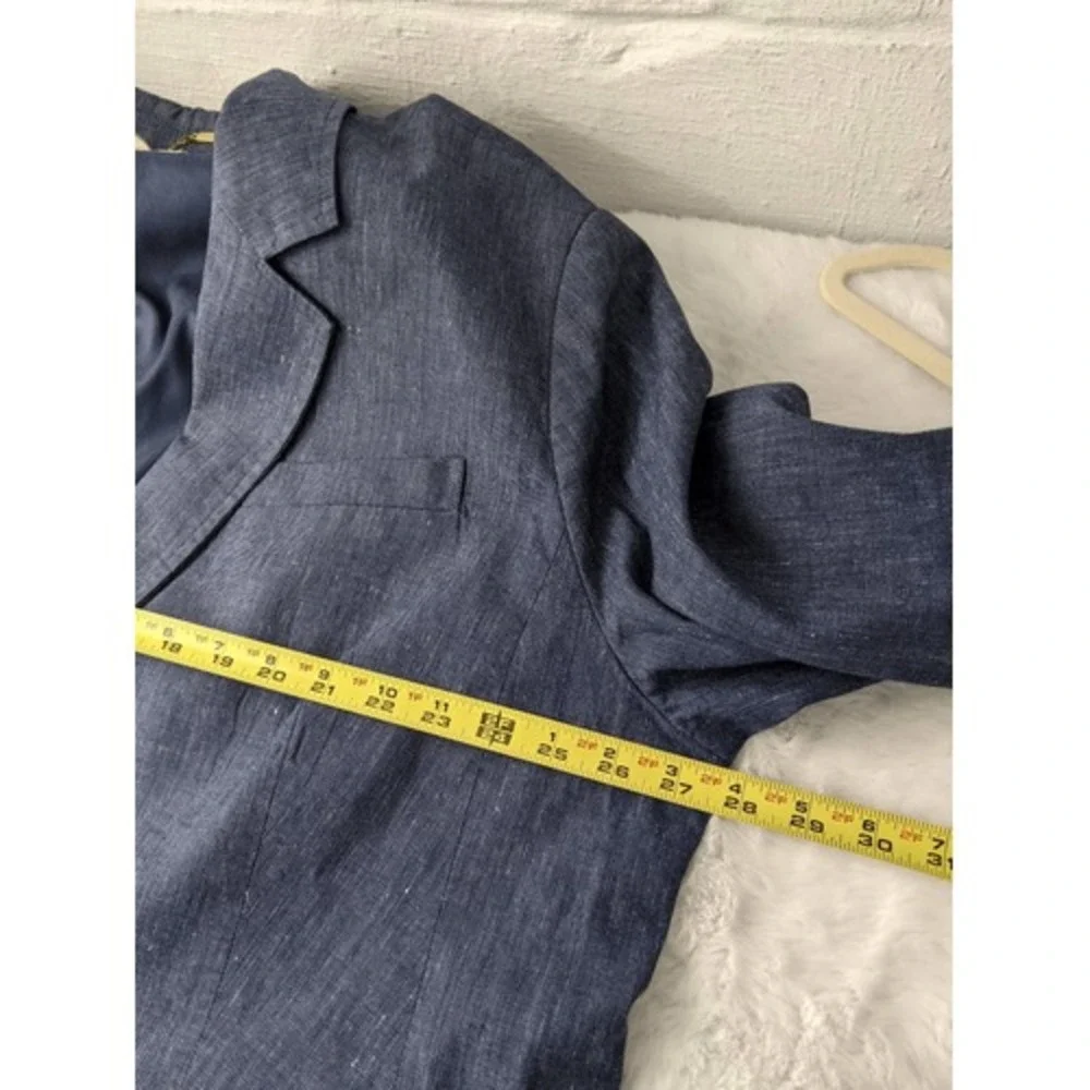 Michael Kors Womens 24W Navy Blue Linen Cotton Blend Single Button Blazer Jacket